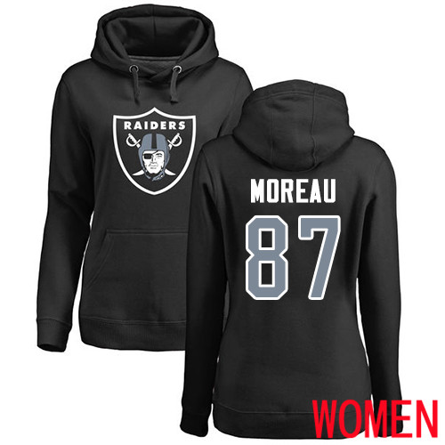 Oakland Raiders Black Women Foster Moreau Name and Number Logo NFL Football 87 Pullover Hoodie Sweatshirts